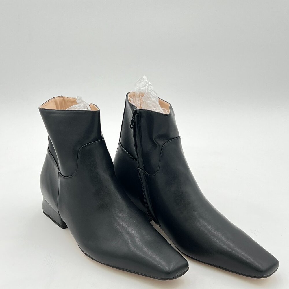 Womens Booties Chunky Low Heeled squ. Toe Zipper Boots on Walking Shoes